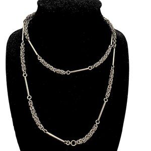 31” 1970s Italian 29g Sterling Silver Necklace 925 Vintage Byzantine/Bar Link